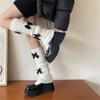 Womens Girls Japanese Cable Knitted Stretch Leg Warmers Sweet Bowknot Accent Leg Covers Footless Boot Socks Streetwear