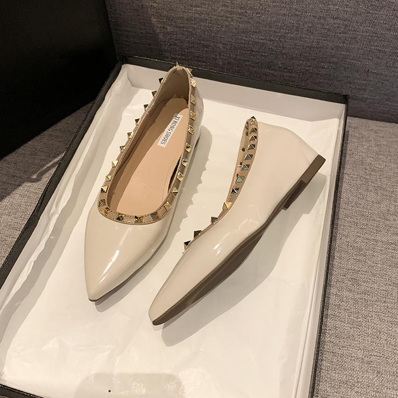 Fashion 2025 New Summer Rivet Pointed Toe Soft Sole Scoop Shoes Women's Shallow Mouth Inside Heightening Single Shoes Versatile