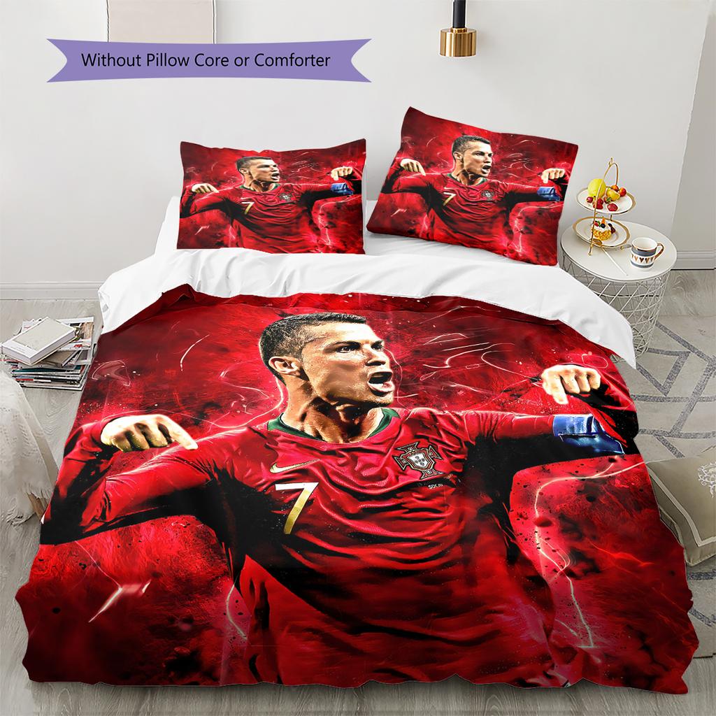 Football Ronaldo Pattern Bedding Home Decoration Birthday Gift (1 * duvet cover + 2 * pillowcase, without core)