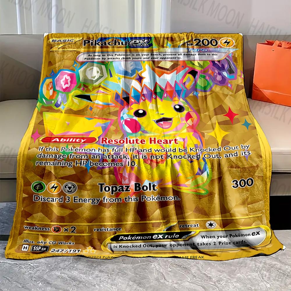 1PC Pokémon Pikachu Cards Print Blankets Adult Children Warm Blankets Home Travel Soft and Comfortable Blankets Luxury Gifts