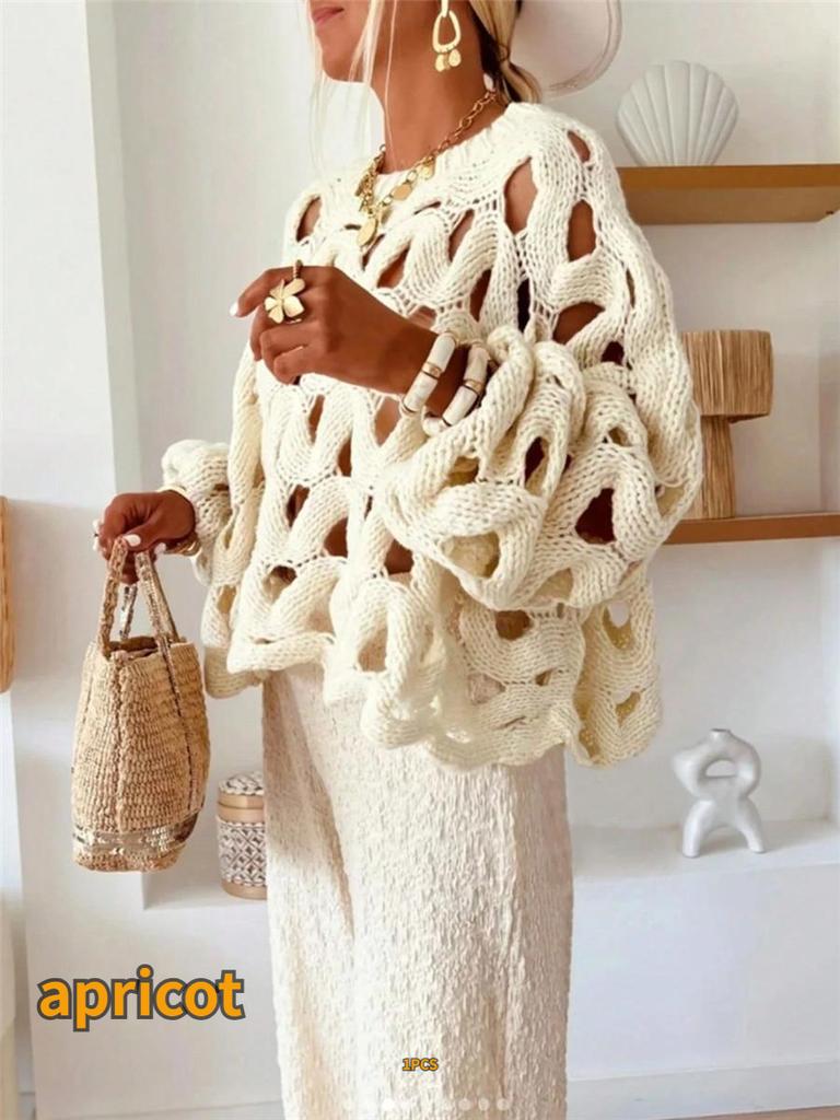 Cardigan Pulover Casual Tricotat cu Decupaje pentru Femei cu Mânecă Lungă