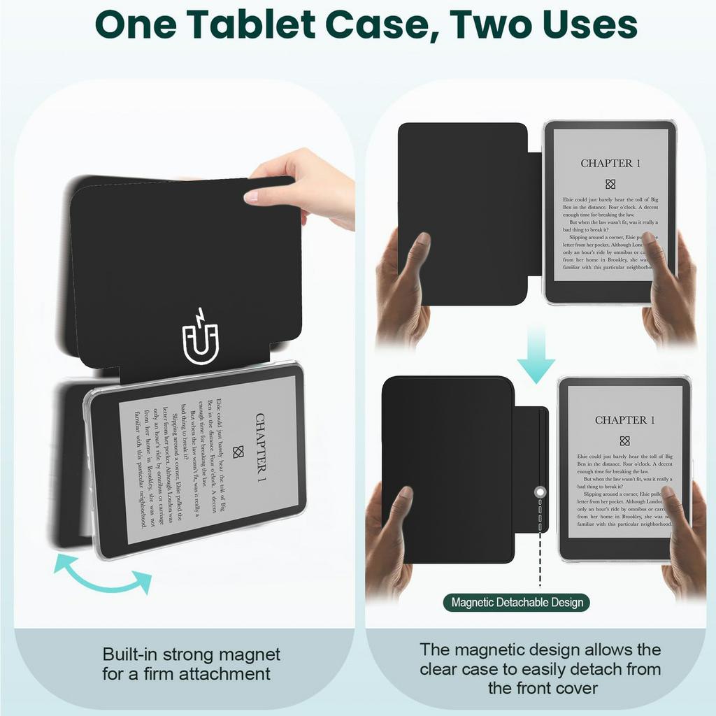 For Amazon Kindle 11th (2024)/Kindle 6" (2022) Case Magnetic Detachable Acrylic + PU Leather Cover Auto Wake/Sleep