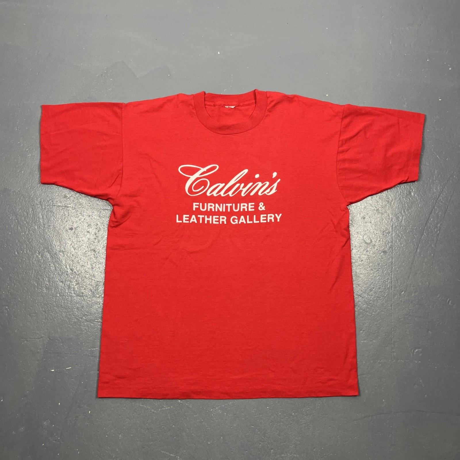 

Vintage 90s Calvin’s Furniture & Leather Gallery Single Stitch Tshirt XL Red VTG 4XL