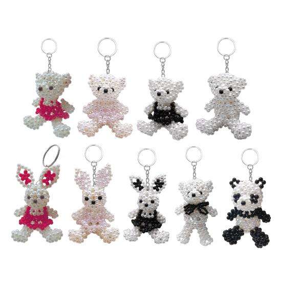 Faux Pearl Bear Rabbit Keychain Pendant Handmade Braided Lightweight Charm Key Chain Backpack Bag Accessory