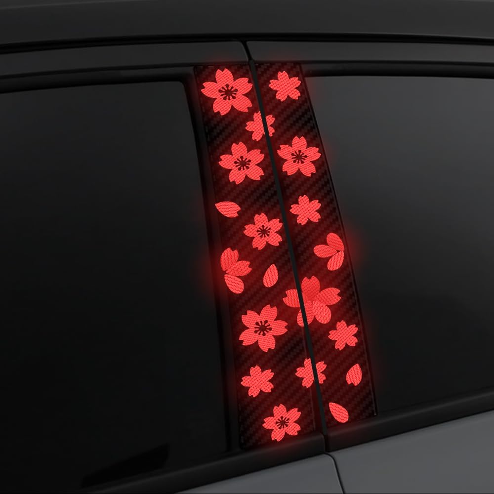 High Intensity Reflective Flower Car B-Pillar Sticker Self-Adhesive Cherry Blossom Center Pillar Decal Waterproof Vinyl Decal DIY Car Window Bumper