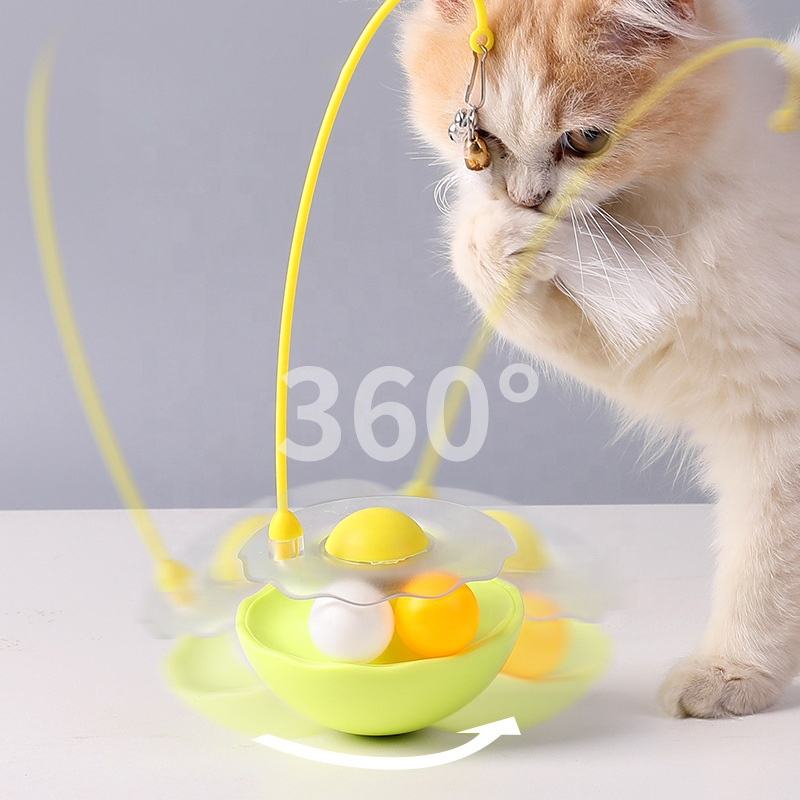 Funny Tumbler Toys for Cat Bite Resistant Removable Turntable Plush Feathers Cat Toy Interactive Cat Teasing Stick with Cat Mint