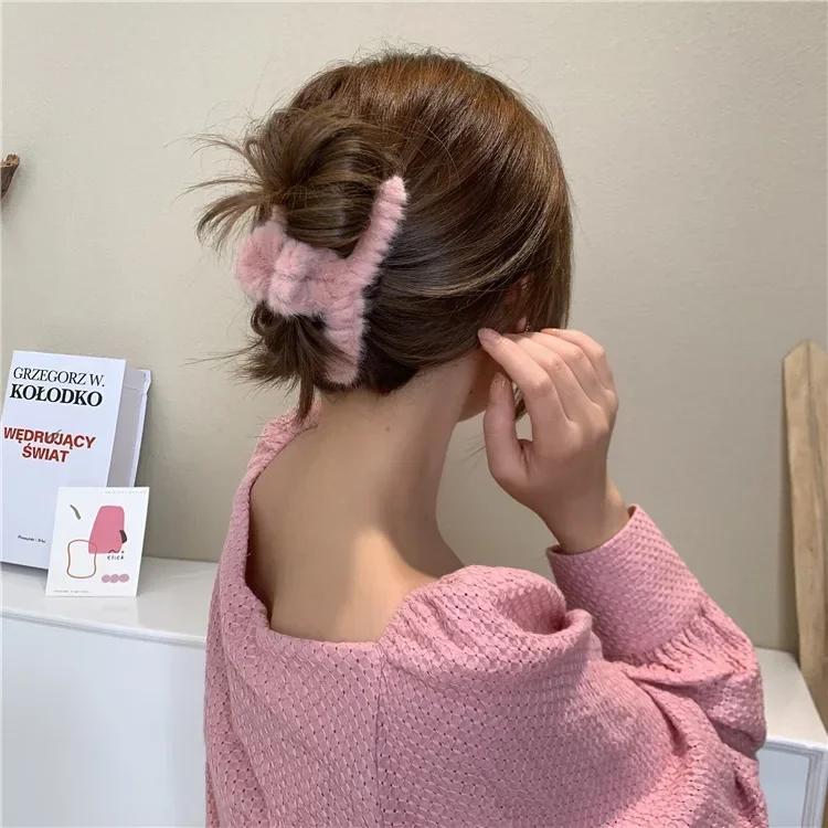 Kawaii Herbst Winter Pelz Haarspangen Clip Mode Vintage Einfarbig Haarige Hai Haarspange für Frauen Mädchen Haarnadel Koreanische Accessoires