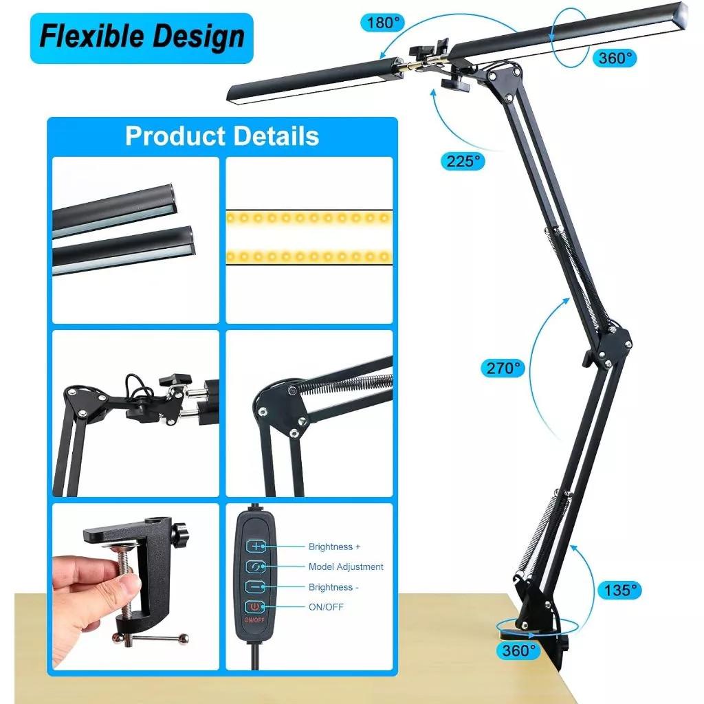 Home Office Large Lighting Range Table Lamp 24W Dimmable Swing Arm Piano Light Foldable Double Led Reading Desk Lamp