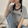 Clash of Colours Round Neck Short Sleeve T-shirt Women's Summer Letters Printed Loose Short Retro Tops