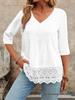 French Forest Style Hollow Embroidery Lace Casual Women's Short Shirt