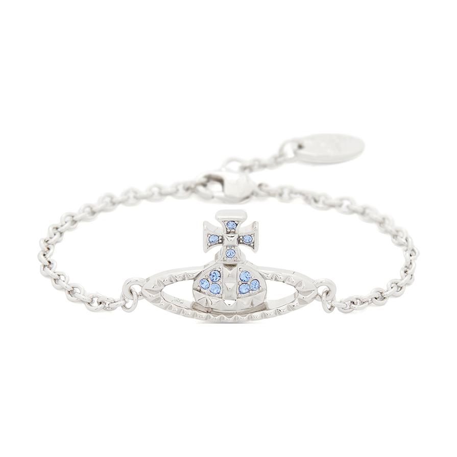 VIVIENNE WESTWOOD Mayfair Bas Relief Classic Series Studded Saturn Seasonal Limited Blue Diamond Silver Chain Bracelet Women Bracelet 61020032-02W388
