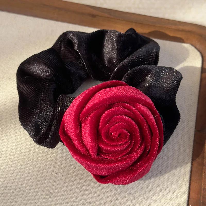 Retro Samt Rosenblumen Haargummis für Frau Mädchen Temperament Solides Stirnband Gummiband Weiblich Party Haargummi Accessoires