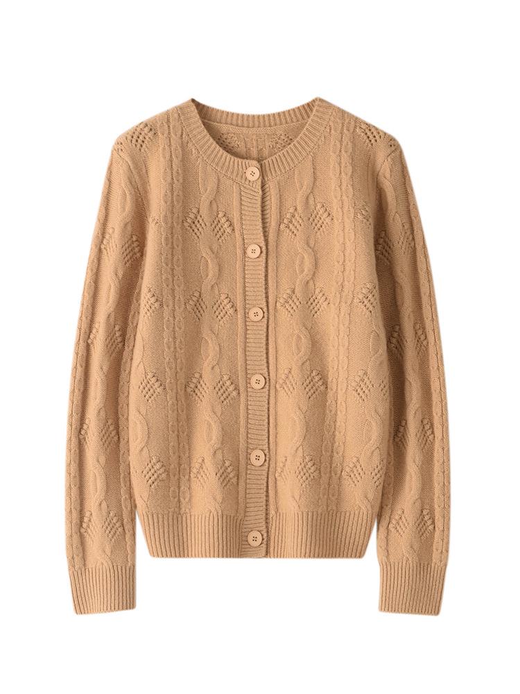Women's 3D Crochet Thickened Wool Cardigan - Long Sleeve Knit Sweater for Autumn & Winter
