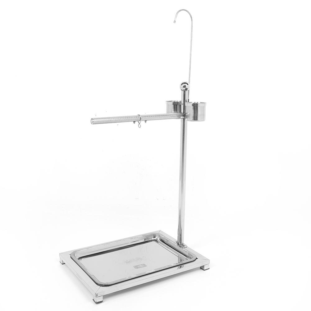 Stainless Steel Bird Standing Frame Parrots Training Rod Supplies with Two Food Bowl