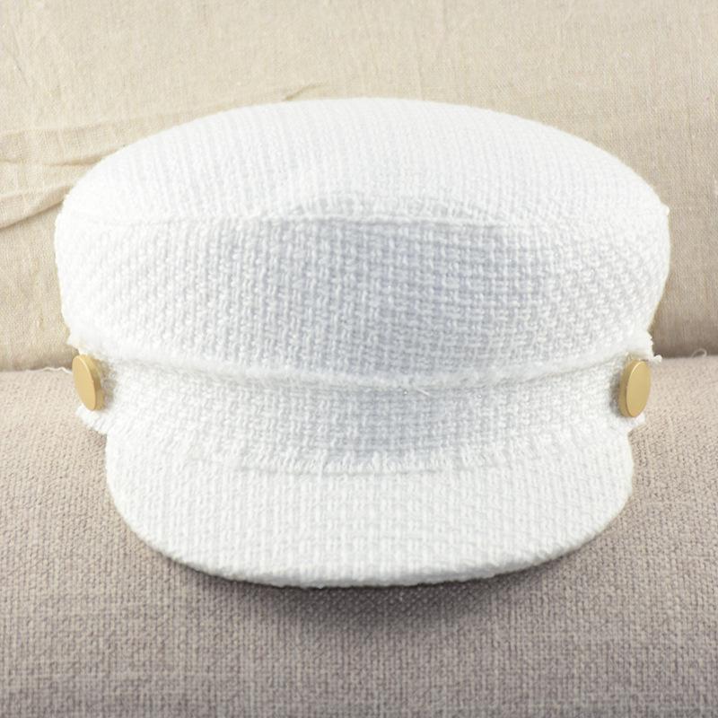 Black Flat Top Hat Navy Hat Sailor Hat Autumn and Winter Women's Hat Small Head Circumference Women's Trendy Hat
