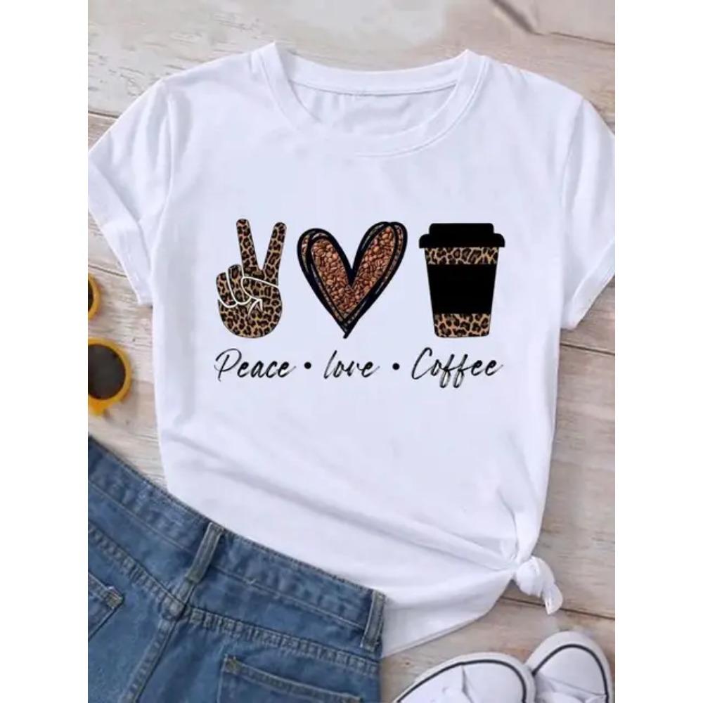 20245 Damen Rundhals Kurzarm T-Shirt Liebesmuster Top Damen Casual T-Shirt Y2K Mode Atmungsaktiv Kurzarm