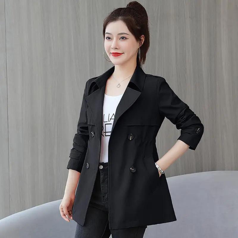 Korean Style Spring-Autumn Trench Coat for Petite Women - Waist-Defining, Mid-Length, Fashionable Draping Outerwear