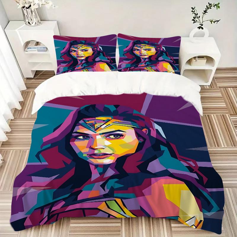 3pcs Wonder Woman Cover Set, Bedding Set, Soft Comfortable Duvet Cover, For Bedroom, Guest Room (1*Duvet Cover + 2*Pillowcases, Without Core