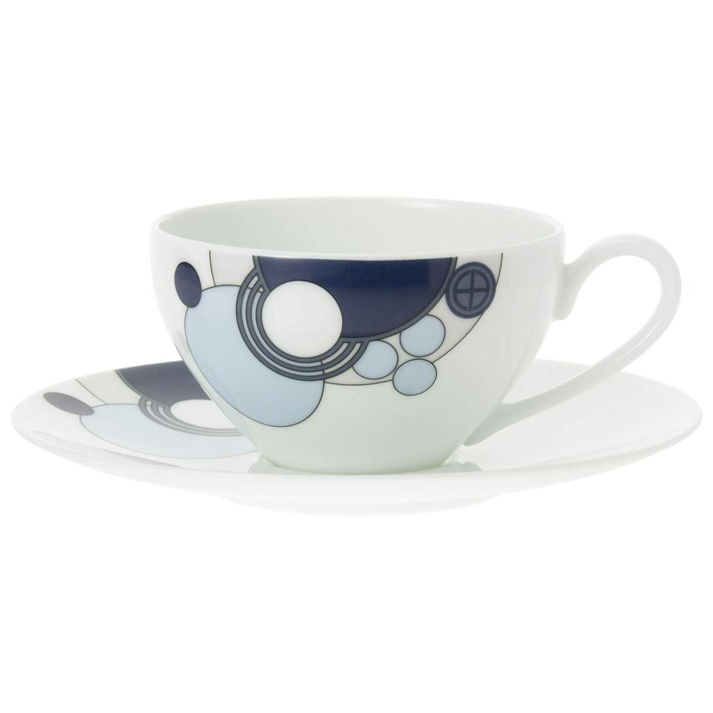 Noritake Cup Saucer both coffee and Frank Lloyd Wright Imperial Microwave Fine Porcelain & (for tea), 220cc, Blue, Safe, (Premium White), WT94989/1701