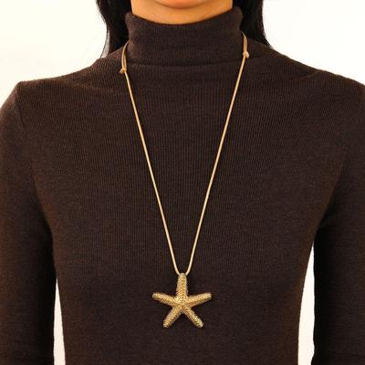 Unisex Starfish Conch Sweater Chain: Retro Ocean Animal Necklace