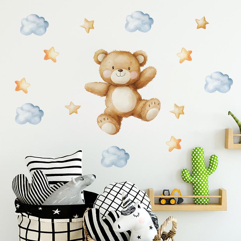 Cartoon Bear Cloud Star Wall Stickers for Kids Room Nursery Home Decor Self Adhesive Removable Wall Decals