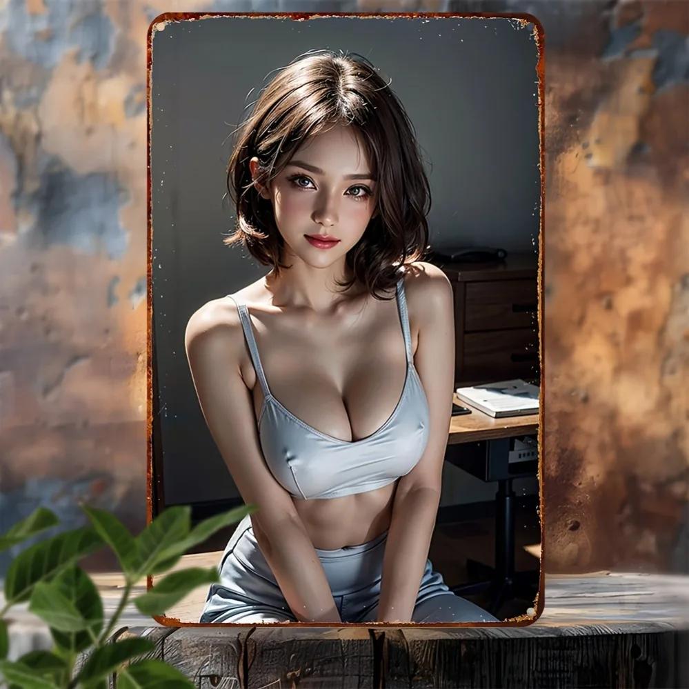Vintage Metal Poster Women Portrait Waterproof Aluminum Sign Home Decor 20x30cm