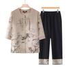 Elegant Chinese Summer Outfit: Short-Sleeved Top & Two-Piece Set for Middle-Aged and Elderly Women