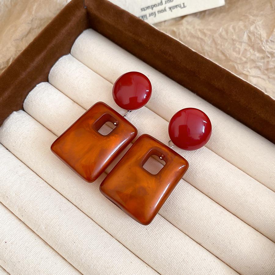 Retro Silver Acrylic Geometric Dangle Earrings - Autumn/Winter High-End Feel