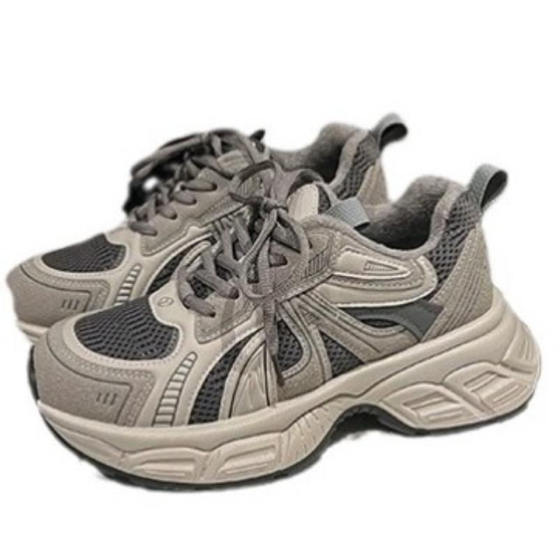 Cowhide version~ leather platform dad shoes women's autumn leather mesh retro versatile casual sports shoes