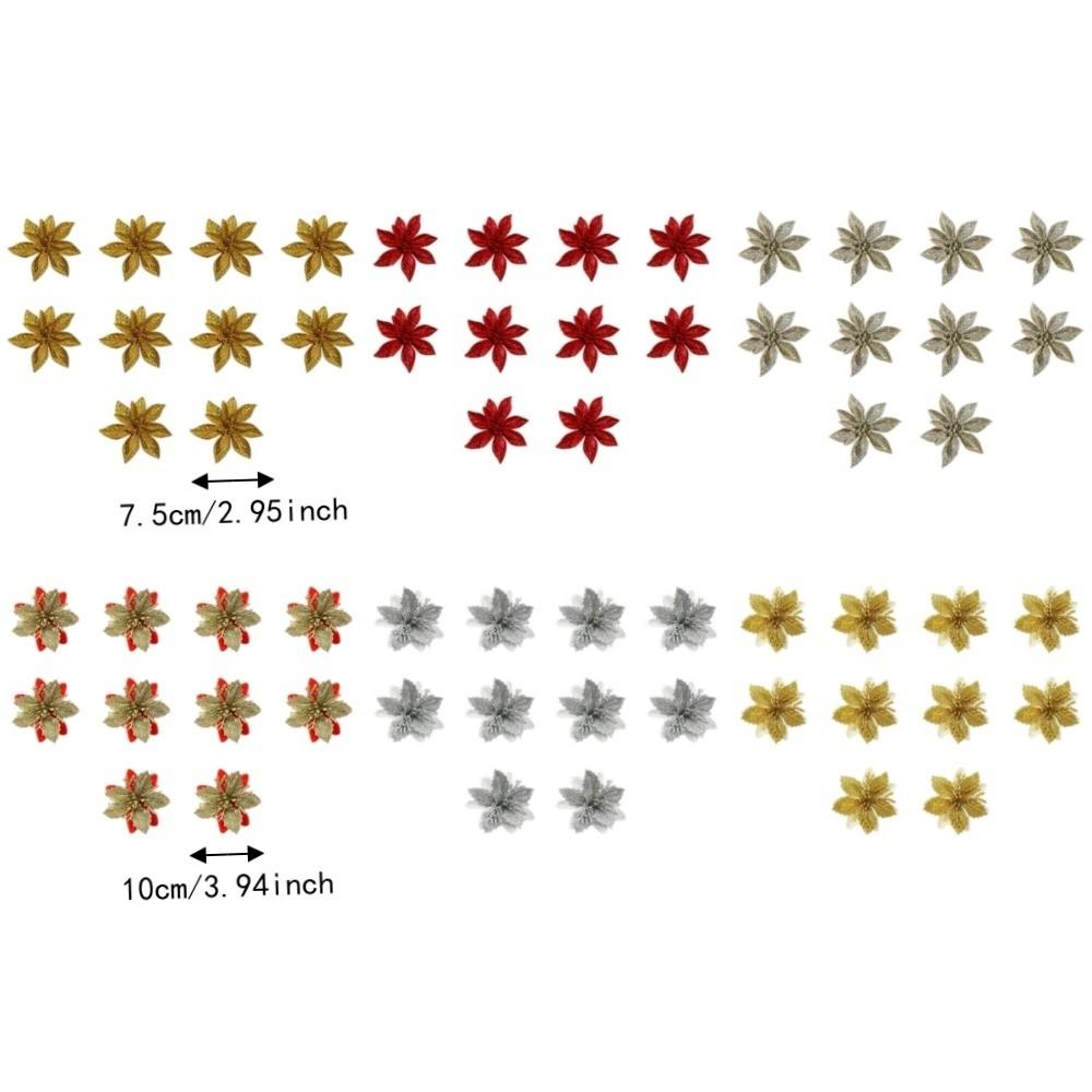 10Pcs Multi-Color Artificial Poinsettia Flowers Sequin Plastic Christmas Flowers Ornaments Holiday