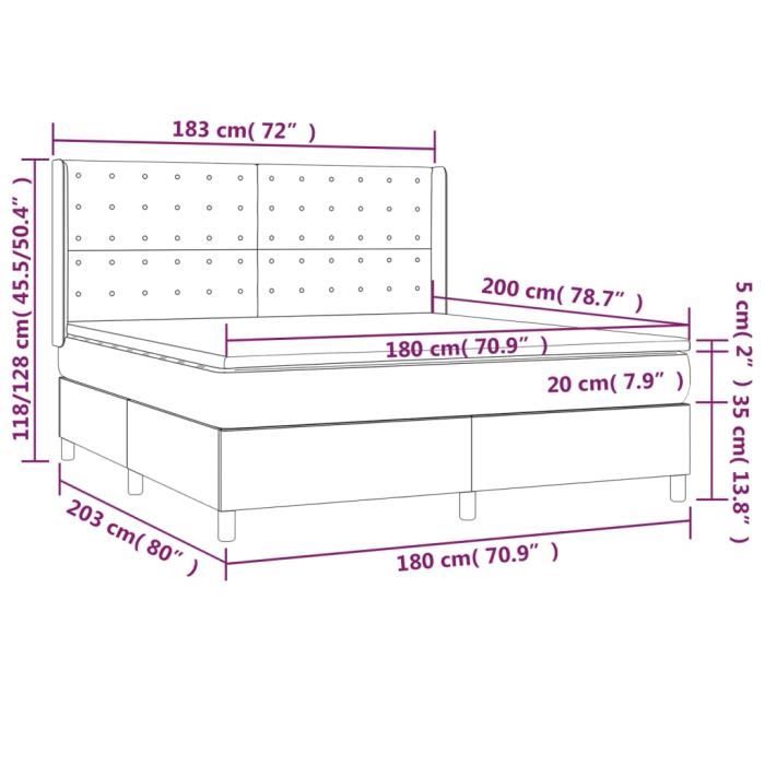 3132935 vidaXL Lit à sommier tapissier avec matelas Noir 180x200 cm Velours