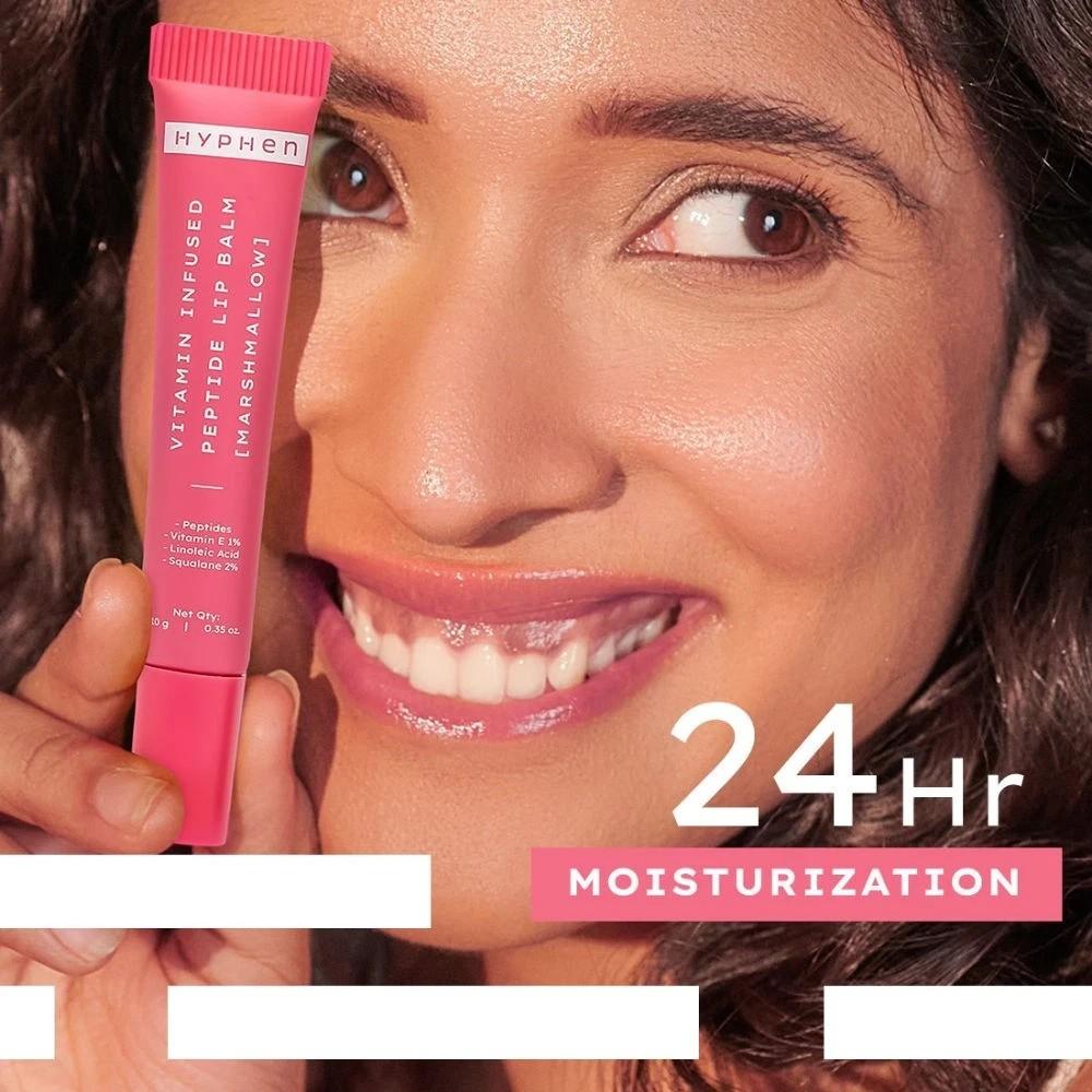 Hyphen Tinted Lip Balm - Marshmallow, 1% Vit E, 2% Squalane & Peptides,Brightens
