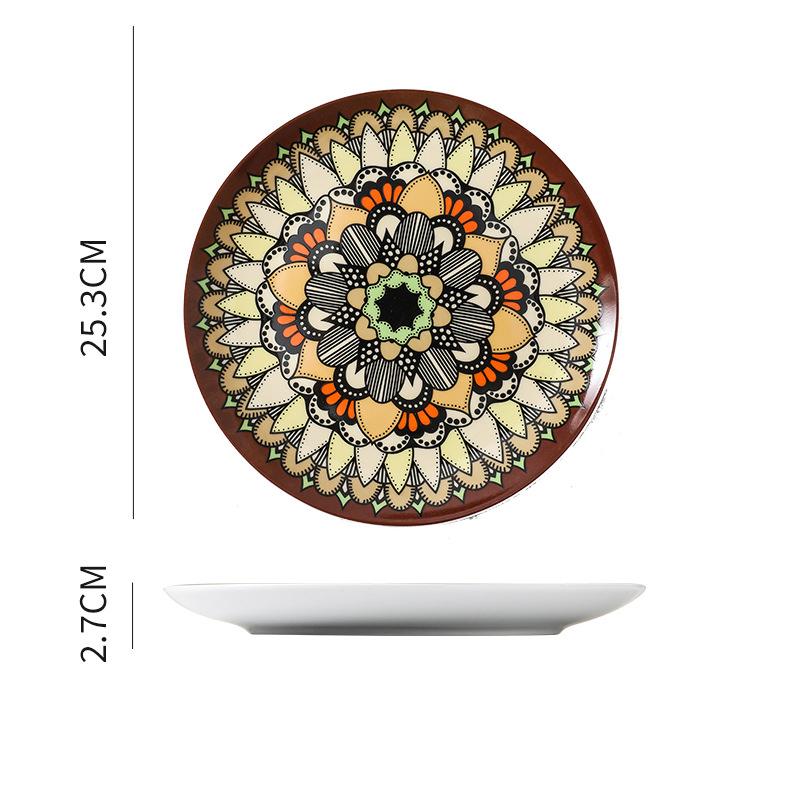 Bohemian Plate Western Ceramic Dish Moroccan North European Creative Steak Plate Flat Cake Dessert Dinnerware Home Decoration