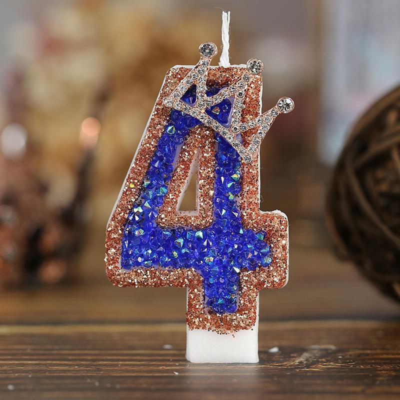 Niebieska Korona Świeczka Urodzinowa Cyfry 0-9 Świeczka z Brokatem Świeczki na Tort Dekoracja na Imprezę Cupcake na Rocznicę