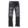 DRIPX New Stacked Jeans Men Patchworks Spliced Denim Ripped Wash Frayed Pants Male's Streetwear Men‘s Tassel Motorcycle Jeans