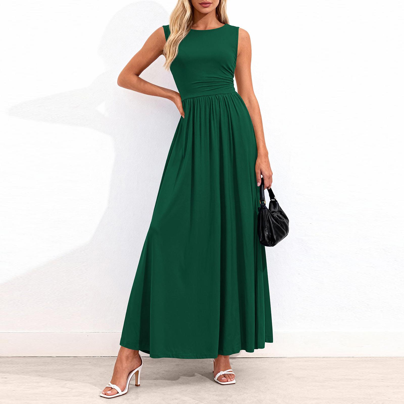 Women s Elegant And Stylish Pleated Sleeveless Dress M зелёный