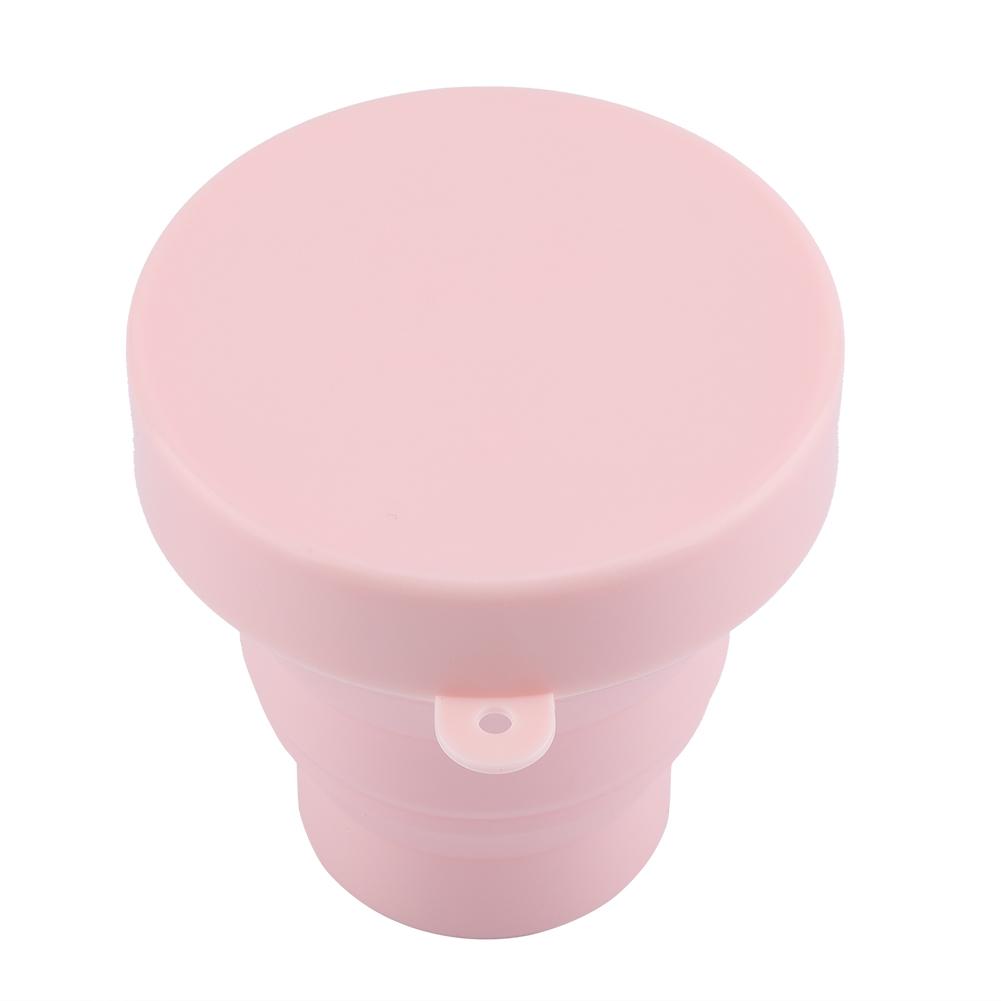 Foldable Portable Lightweight Silicone Cup with Cover for Water Coffee(Pink)