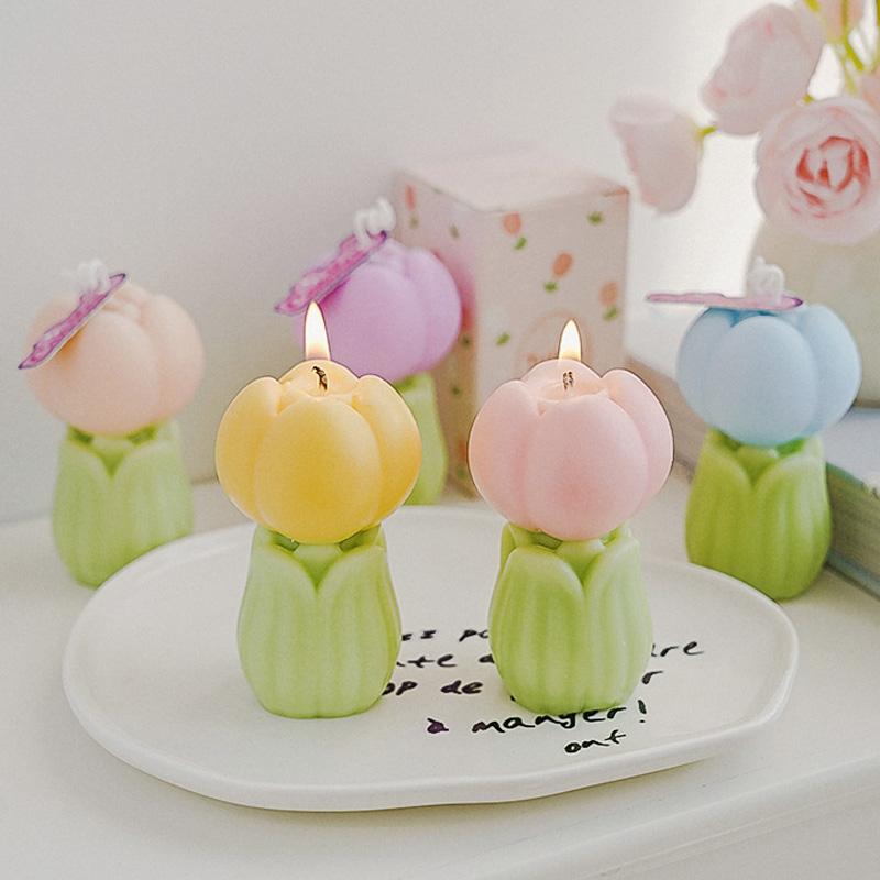1 ks Luxusní svíčka ze sójového vosku ke Dni učitelů DIY sada DIY vonná svíčka Realistická květinová dekorace Bez kouře Vonná svíčka 7,7x4,5cm