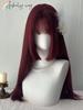 Ashely Cosplay Burgundy Long Straight Wig with Bangs 24 Inch Red Synthetic Wigs for Women Fashion Daily Party Wigs Lolita Wig