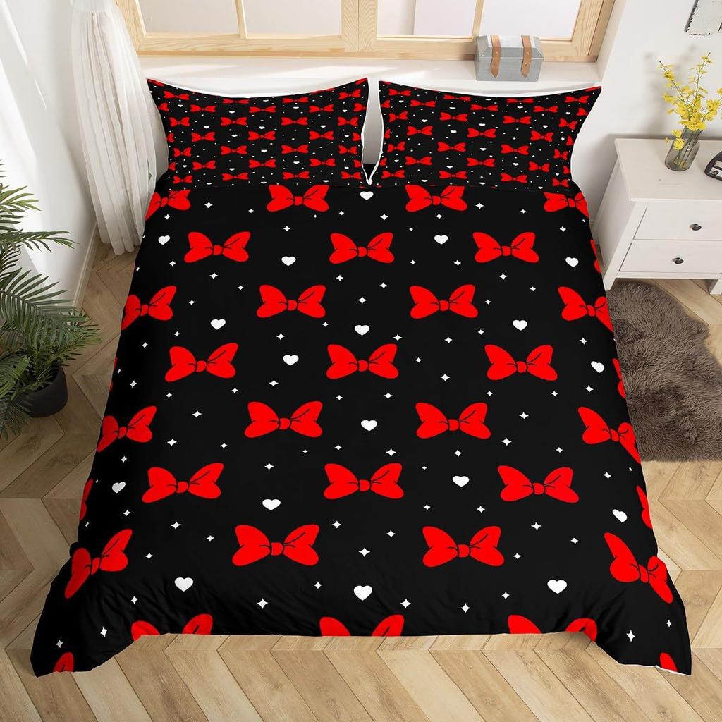 Bow Pattern Duvet Cover Soft Microfiber 3D Bedding Luxury Single Bedding Set With Pillowcases, Washable Quilt Cover For Bedroom