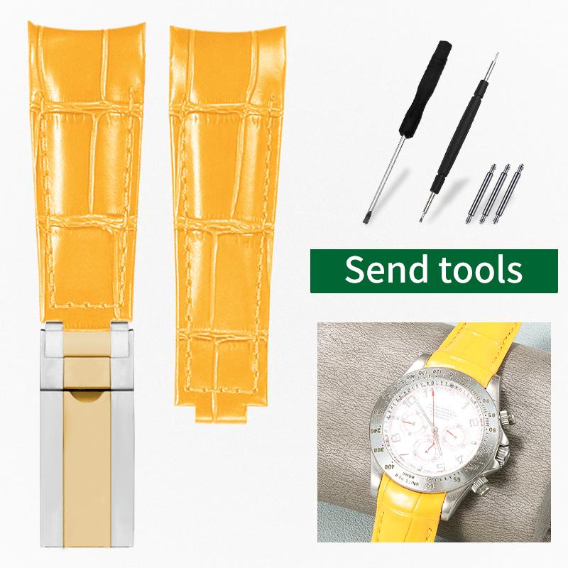 20mm Arc joint watch Strap For Rolex Genuine Leather watchband Submariner Daytona GMT men Original Style cowhide watch bracelet