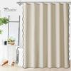 Bathroom Decor Curtain Scalloped Shower Heavy Duty Waterproof with 12 Hooks Washable Thick Cloth Black Border for Hotel Bathtub Decorative