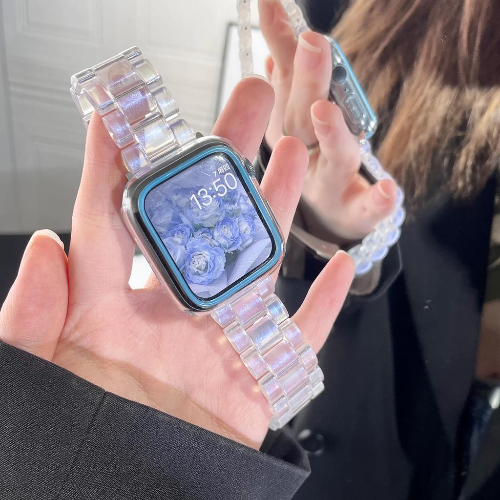 Glacier Transparent Resin Strap for Apple Watch 46 44mm 40 45 41 38 42mm Bracelet for Iwatch Series S10 9 8 7 6 5 4 Accessories