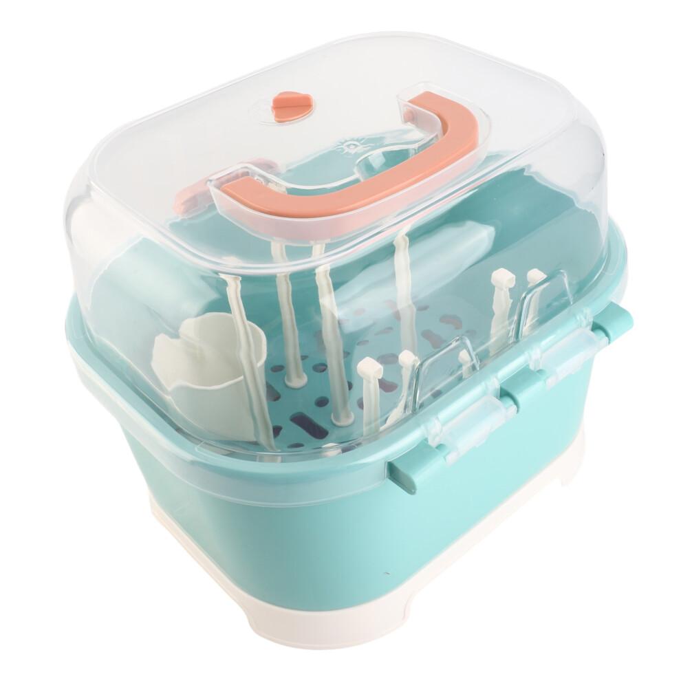 Nursing Bottle Storage Box Compact Household Dustproof Draining Thickened Plastic Baby Bottle Storage for Home Green