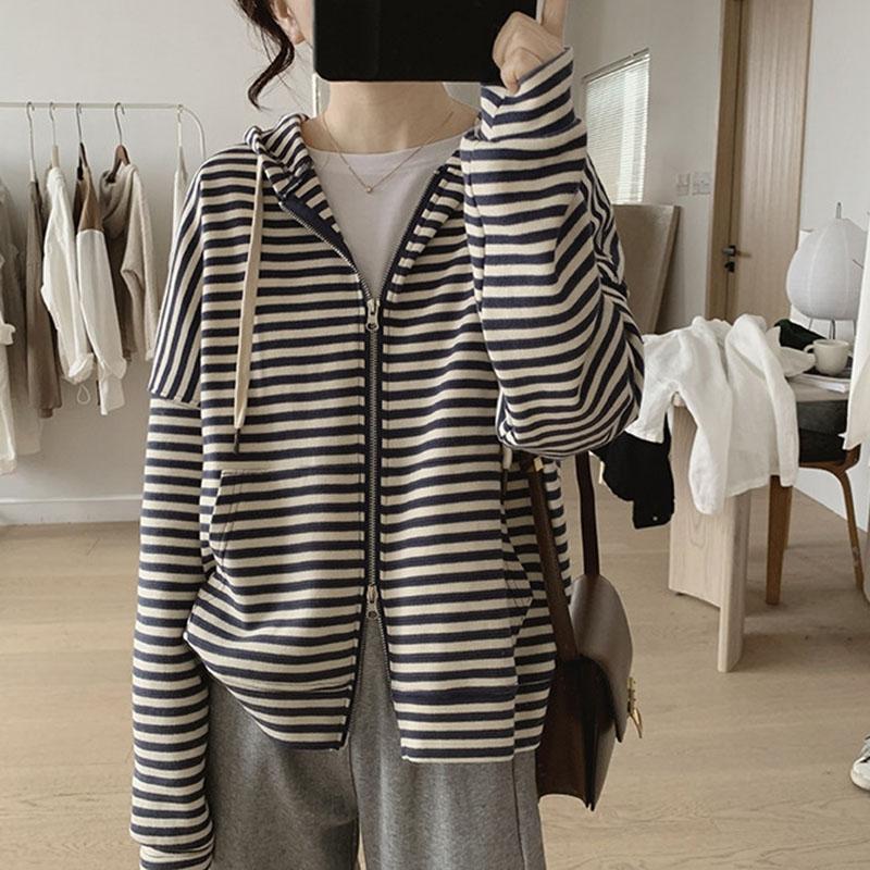 

Пальто для женщин Хлопок Осень Полоски Утепленное Повседневное Оверсайз Мягкое Куртка на молнии с капюшоном XXXL чёрный