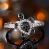 Luxury Female Black Zircon Stone Turtle Finger Ring Vintage Silver Color Wedding Band Bridal  For Women