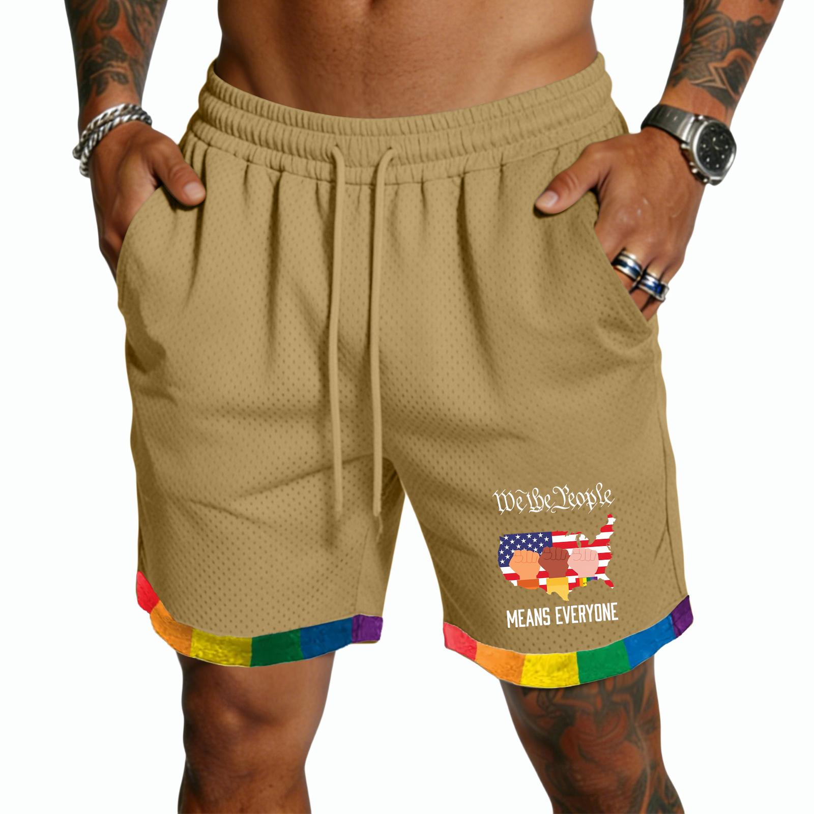 

Men’s Casual Lightweight Drawstring Shorts with Rainbow Print Quick Dry Breathable Five Inch Inseam for Everyday Wear XL хаки
