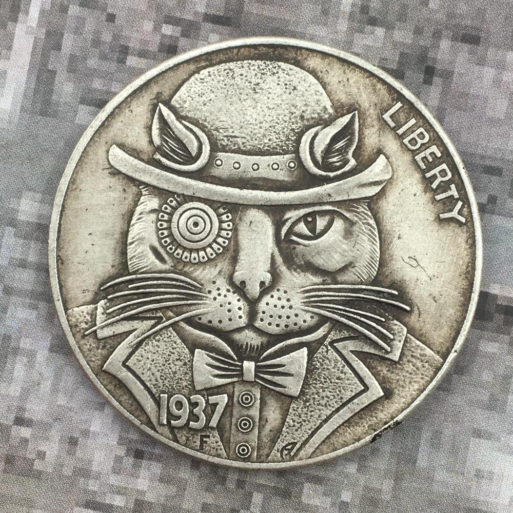 

Silver coin, silver dollar, 1937 United States, can be blown, cat head skull commemorative coin, collectible