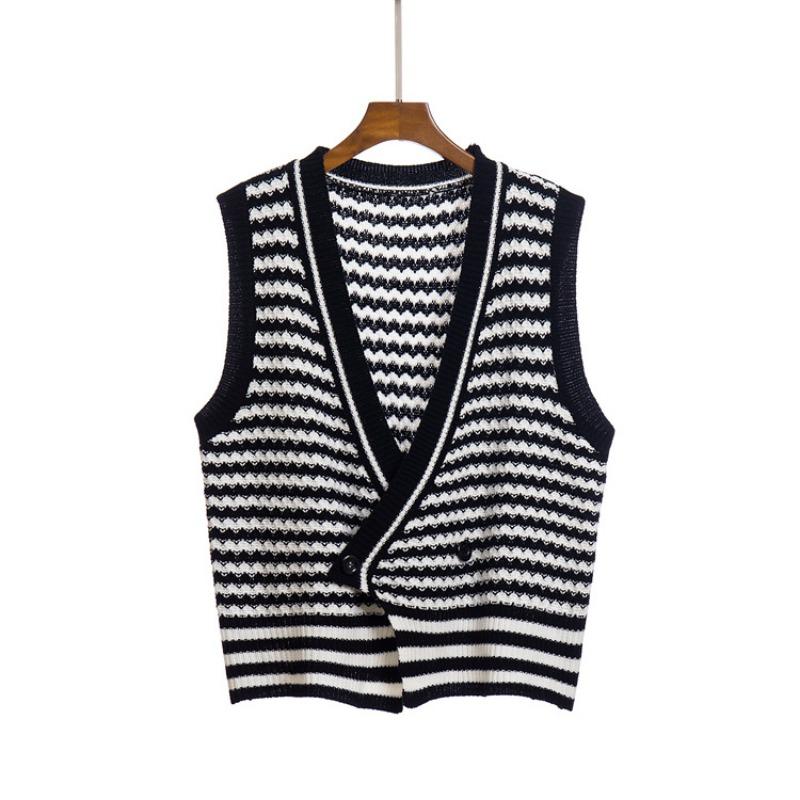 Spring and Autumn Women's Waistcoat Striped Knit Cardigan Sweater Vest