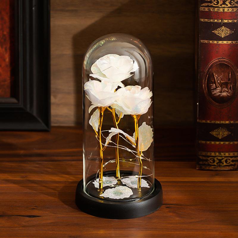 1 new gold foil rose glass cover eternal flower night light Mother's Day Valentine's Day gift ornament